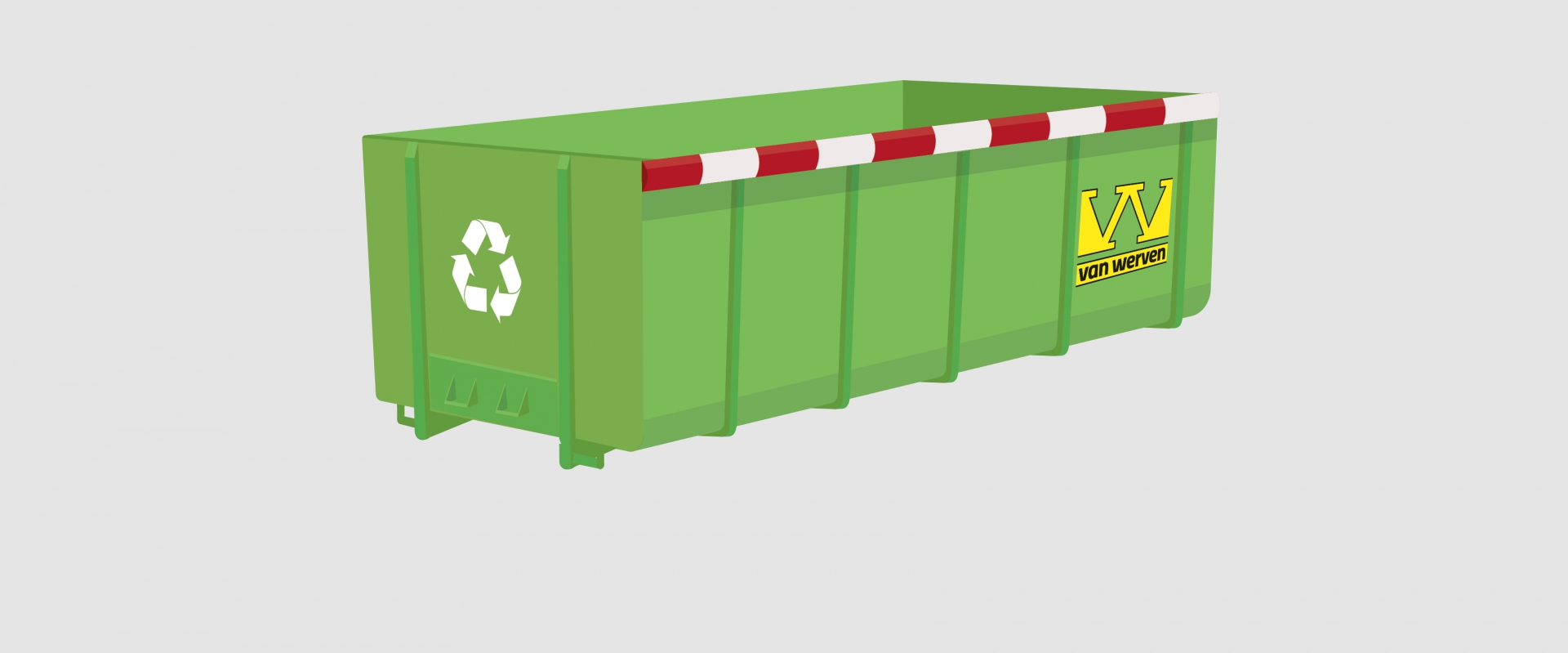 Illustratie van een groene Van Werven afzetcontainer met recyclingsymbool
