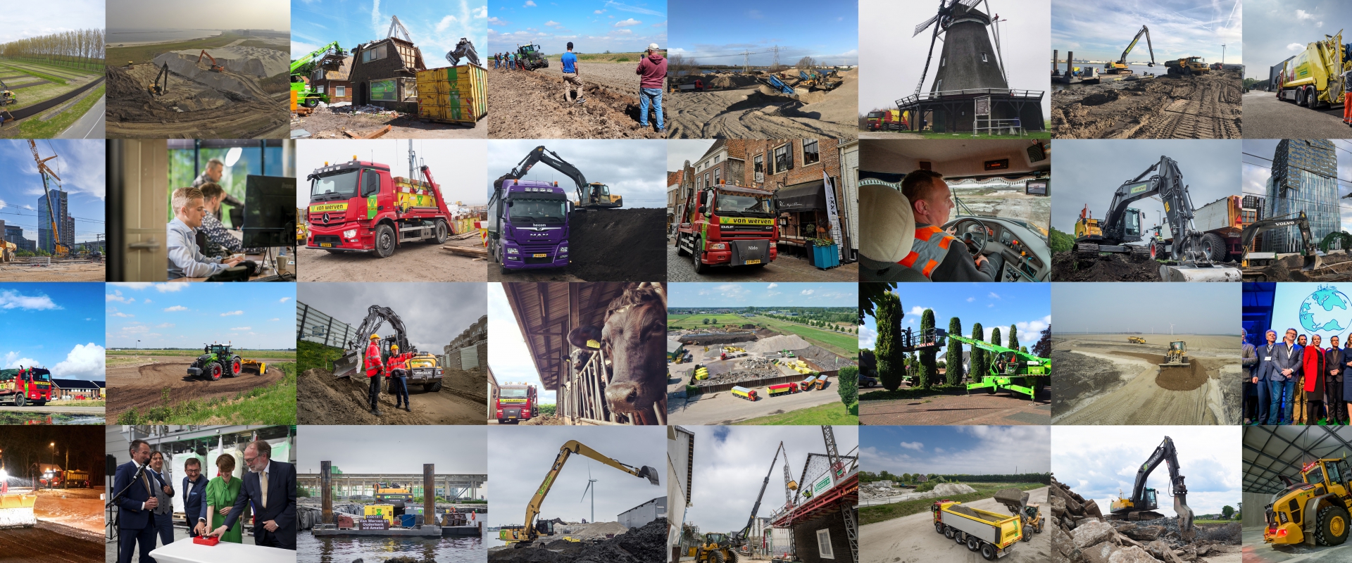 Fotocollage van tientallen kleine beelden van Van Werven-projecten, machines en medewerkers